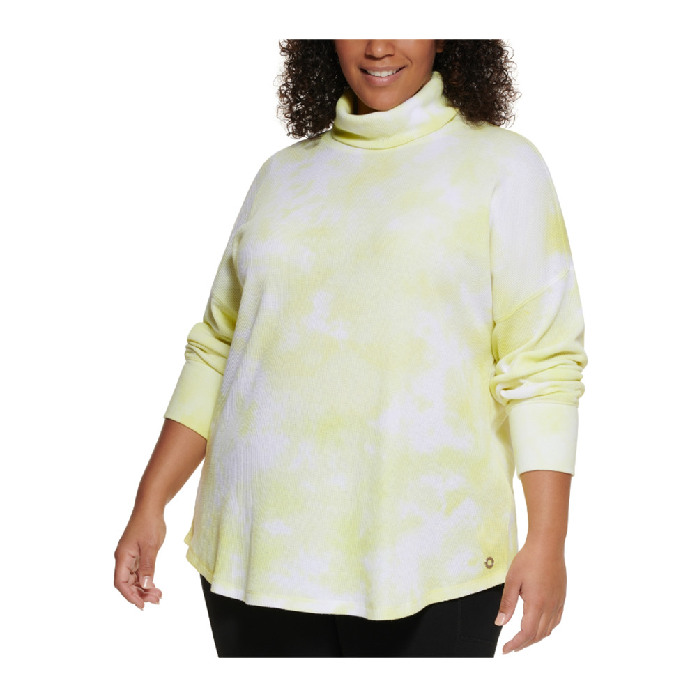 Calvin Klein Performance Tie-Dye Turtleneck Top Yellow Plus Size 3X